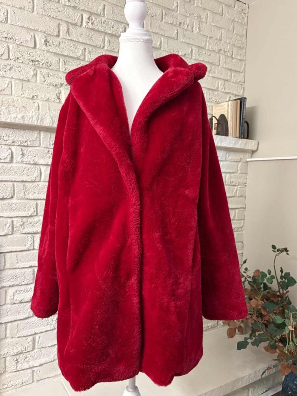 Torrid Plus Size 2X Red Faux Fur Longline Coat Jacket 18-20